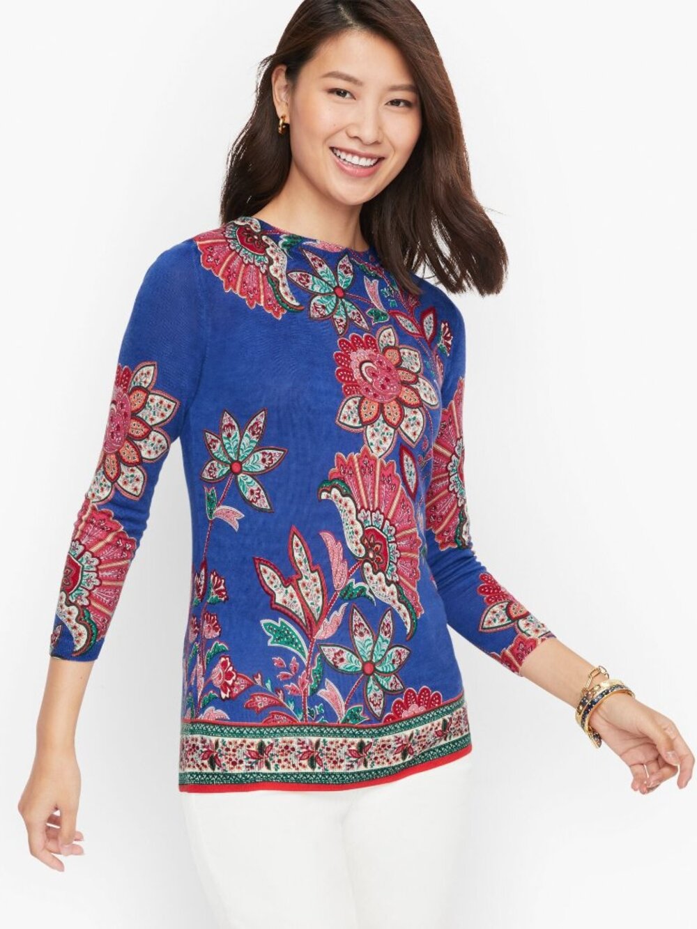 Talbots Blue Audrey Merino Sweater - Winding Paisley Size XL